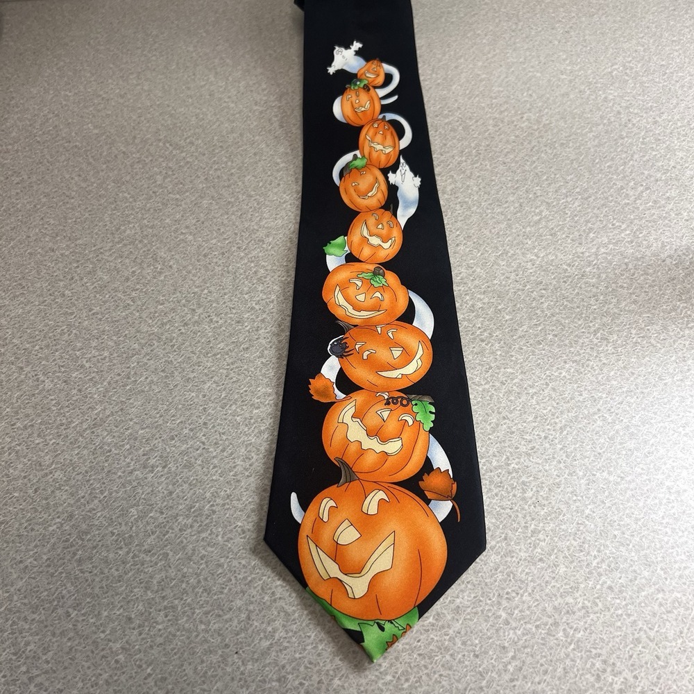 Halloween Collection Black Necktie Stack of Orange Pumpkins Seasonal Concepts‎